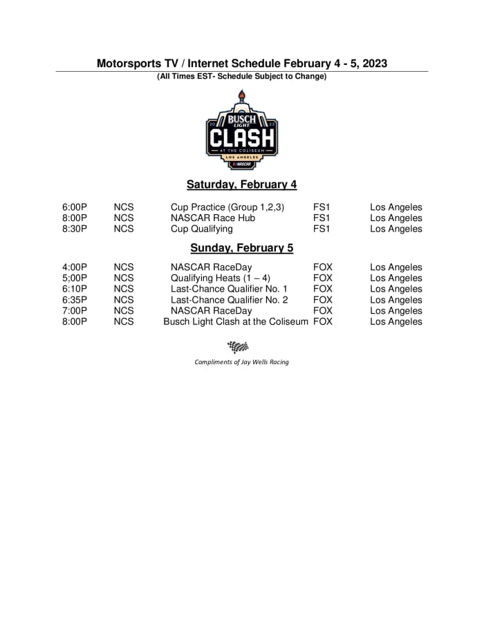 23Motorsports-TV-Schedule-February-4-5-SCHEDULE